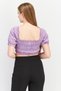 Women Queen Anne Neck Puffed Sleeve Smocked Crop Top, Lavender - 3