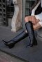 Black Women's Real Leather Heeled and Embroidered Cowboy Boots - 4