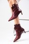 Coralie Burgundy Color Zippered, Thin Faux Fur Lined, Short Heeled Women's Boots - 5