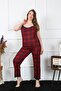 Women's Large Size Red Plaid Rope Strap Pajama Suit 202197 - 4
