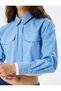Crop Poplin Shirt with Classic Collar, Buttoned, Color Block, and Pocket Detail - 5