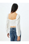 Balloon Sleeve Blouse Crop Gipeli U-Neck Buttoned Slim Fit Crochet Detailed - 4