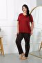 Women's Plus Size Short Sleeve Combed Cotton Pajamas Set Burgundy 202406 - 4