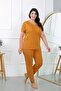 Women's plus size short sleeve combed cotton pajama set mustard 202405 - 3