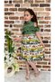 Floral Viscose Shirt Collar Summer Girl's Dress Green