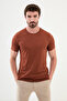 تي شيرت رجالي من Duz Slim Fit ذو رقبة دائرية بلون القرميد - 36690.22Y