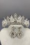 Silver Jabbah Bead Embroidered Earring Set for Bride - Crown and Shuttle
