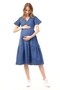 Myra5025 - Maternity Dress with Denim Buttons and Pockets - Blue - 2