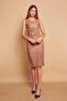 Ecological Faux Leather Collar Asymmetrical Front Slit Below Knee Sleeveless Dress -Beige - 2