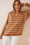 Polo Neck Striped Knitwear Sweater Dark Biscuit Lbp0008 - 2