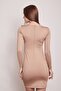 Wide Crew Neck Long Sleeve Below Knee Lycra Fabric Dress-Camel - 4