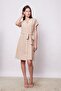 Linen Blend High Collar Off-Shoulder Waist Tie Buttoned Knee-Length Casual Dress-Beige - 4