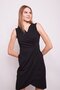 Double-Breasted Wrap Front Shirred Shawl Collar Sleeveless Lycra Crepe Fabric Dress-Black - 6