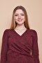 Patterned Winter Wrap Dress Double Breasted Front Pleated Long Sleeve Lightweight Lycra Wool Fabric Dress-Burgundy Diyagonel - 5