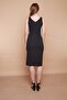Lycra Crepe Fabric Front Back V-Neck Sleeveless Front Slit Below Knee Evening Dress Office Dress-Black - 6