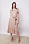 100% Iyocell Flowy Stylish Fabric Collared Off-Shoulder Double Sleeves Lace-Up Midi Length Below the Knee Dress-Came - 5