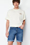 Indigo Slim Fit Tırmık Destroylu Denim Kot Şort TMNSS21SR0727 - 7