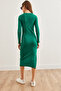 Women's Emerald Green Side Deep Zip Slit Stretchy Midi Dress Elb- 19002257 - 6