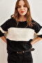 Women's Black Soft Textured Thick Stripe Knitwear Sweater Kzk- 19000823 - 2