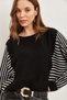 Women's Black Sleeve Detailed Knitwear Sweater Kzk-19000817 - 5