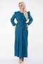 Straight Crew Neck Women's Petrol Pleated Hijab Dress - 25382
