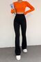 Women's Black High Waist Flared Leg Gathering Steel Knitted Leggings - 3