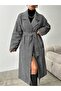 Women's Double Collar Fish Back Patterned Belted Checked Midi Coat Zyn-58717