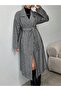 Women's Double Collar Fish Back Patterned Belted Checked Midi Coat Zyn-58717 - 3