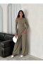 Women's Off-Shoulder Draped Detail Crinkle Blouse Pants Set - 2