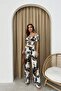 Black Leaf Patterned Seersucker Fabric Trousers Crop Double Set