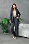 Black Tuxedo Jacket and 4 Button Loose Pants Women's Suit - 3