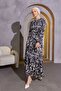 Women's Black Wrapped Fabric Patterned Belted Dress - 3