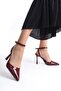 Women's Burgundy Strappy Heeled Shoes - 2