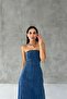 Light Blue Zippered Strapless Denim Dress - 4