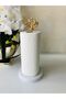 Marble Pedestal Metal Roll Towel Holder White Gold - 2