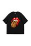 Rolling Stones Leopard Printed Oversize Unisex Premium Black Tshirt - 5