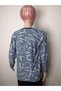 Women's Navy Blue Print V-Neck Long Sleeve Seasonal Suede Mother Combed Cotton T-Shirt Blouse with Slits on the Sides - 7