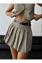 Belted Pleated Plaid Poticar Mini Shorts Skirt
