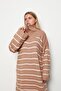 Zippered Collar Thin Striped Knitwear Dress Vi̇zon - 4