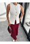 Burgundy Satin Midi Skirt - Zippered - 5