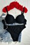 Basic Patterned Underwire Supported Bra Set Black - 2