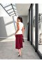 Burgundy Satin Midi Skirt - Zippered - 2