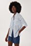 Mindy Women's 100% Cotton Woven Shirt White-Blue Striped - 3