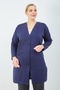 Women's Navy Blue Buttoned Pocket Plus Size Mother's Long Combed Cotton Cardigan - 7