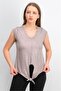 Women Sportswear Fit Short Cap Sleeve Tie Hem Top, Grey