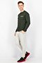 Men Crew Neck Long Sleeve Brand Logo Sweatshirts, Dark Green and White - 4