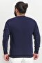 Men Crew Neck Brand Logo Long Sleeves Sweatshirt, Navy Blue - 2