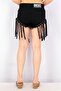 Women High Rise Fringe Hem Denim Shorts, Black - 3