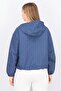 Women Hooded Long Sleeve Textured Rain Jacket, Navy - 3