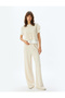 Wide Leg Trousers Textured Elastic Waist Cotton - 2